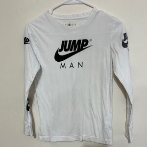 Jordan White Long Sleeve Shirt with Black Print Youth Size M (10-12)